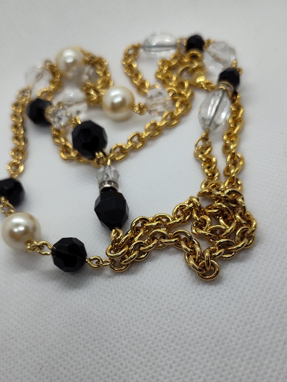 Gold-Tone Pearl & Crystal Beaded Women's Necklace - Black & Clear